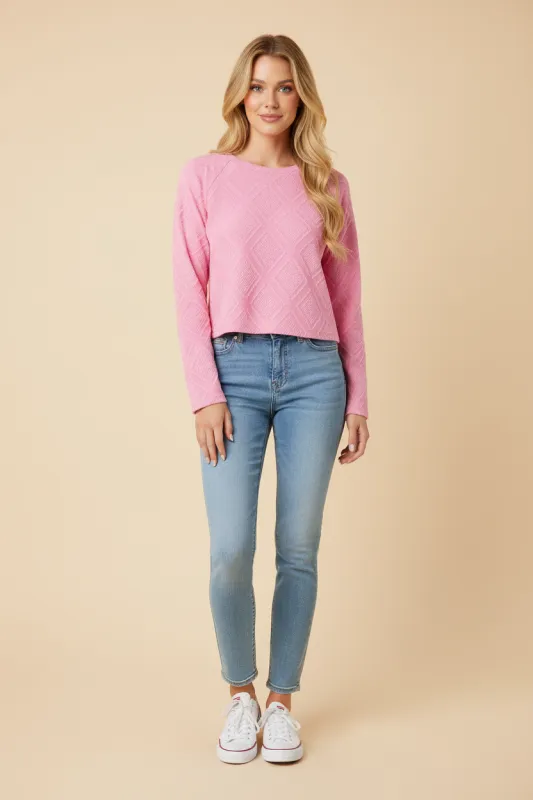 Womens Diamond Patterned Open Knit Top made by Hayden