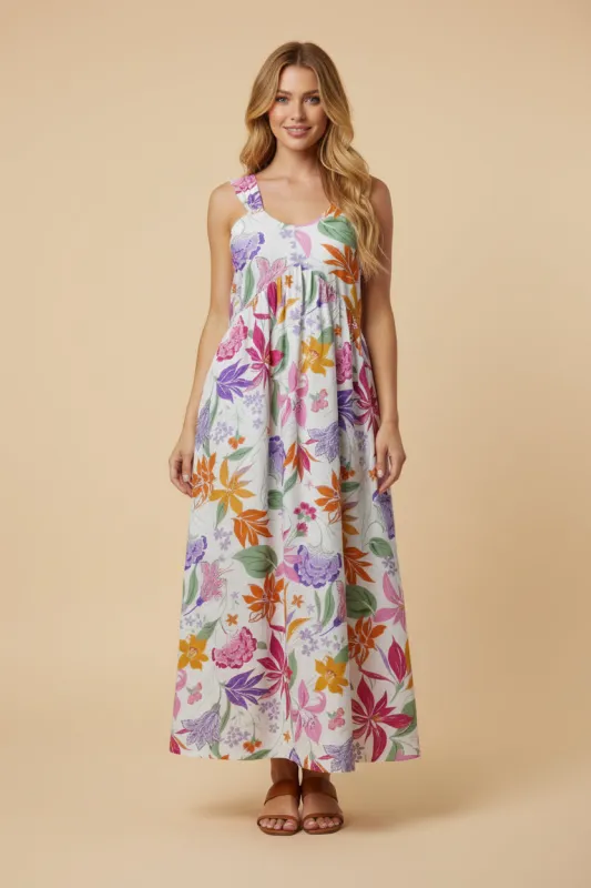 Womens Tropical Floral Smocked Back Tank Dress sold by Hayden