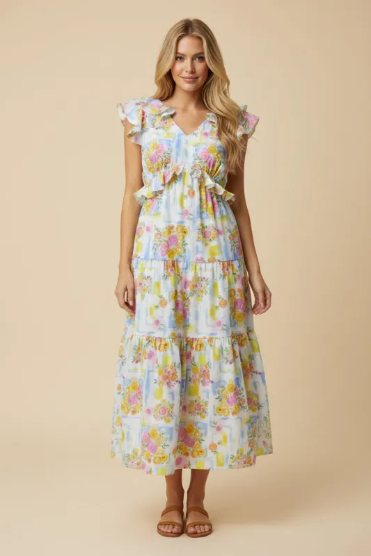 Womens Ruffle Detail Ribbon Back Floral Tank Dress made by Hayden