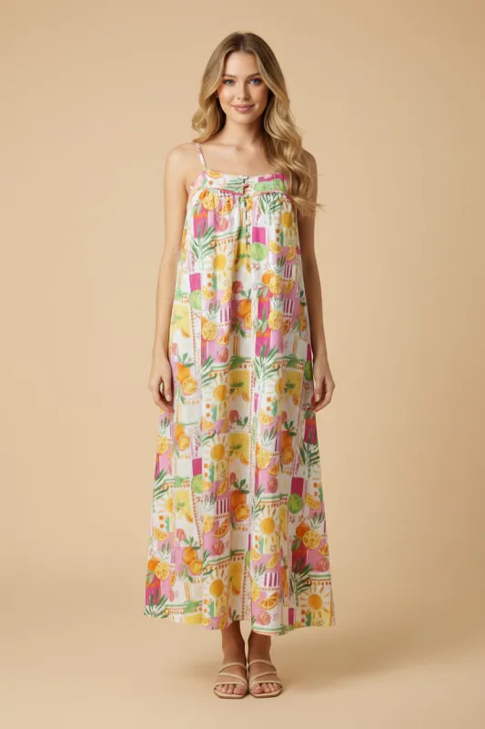 Womens Citrus Print Button And Piping Detail Tank Dress sold by Hayden