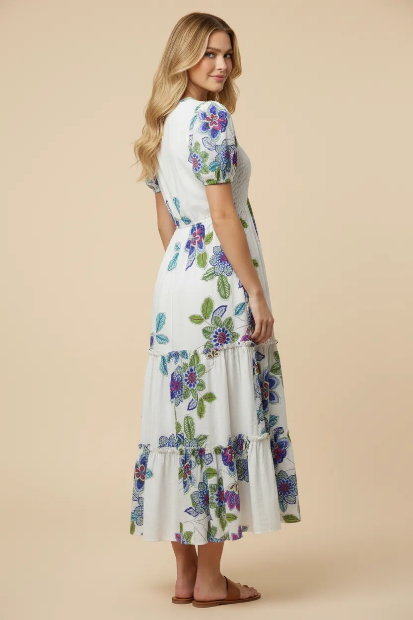 Womens V Neck Smocked Textured Floral Dress sold by Hayden product image thumbnail 3