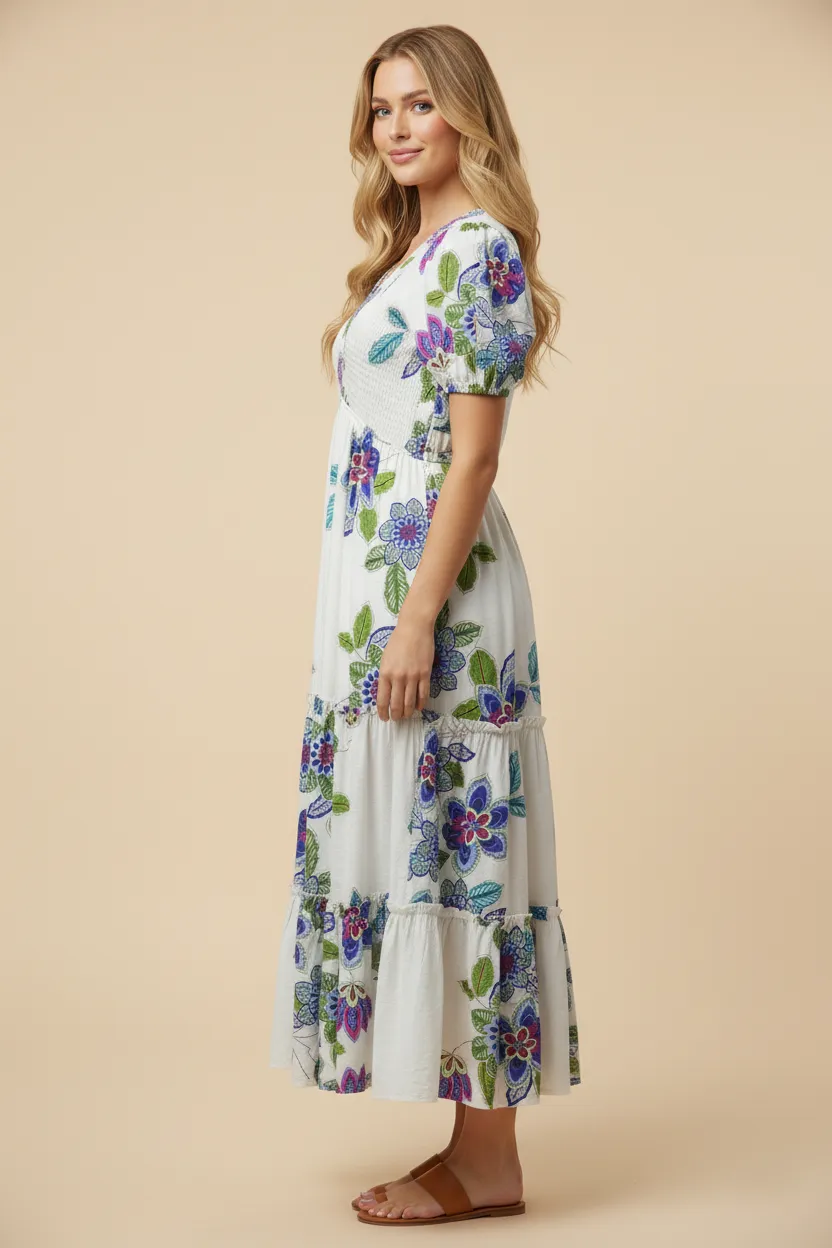 Womens V Neck Smocked Textured Floral Dress sold by Hayden product image thumbnail 2