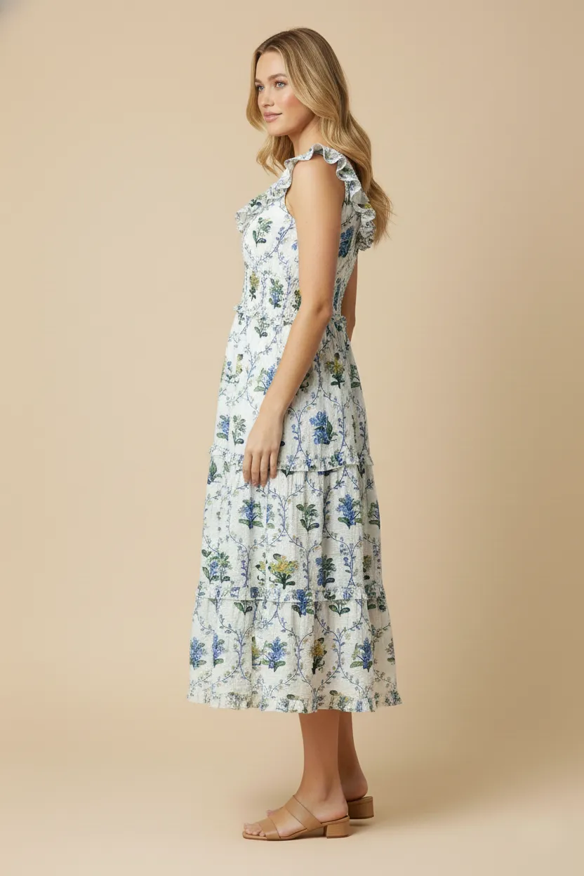 Womens Block Print Ruffled V Neck Dress sold by Hayden product image thumbnail 2