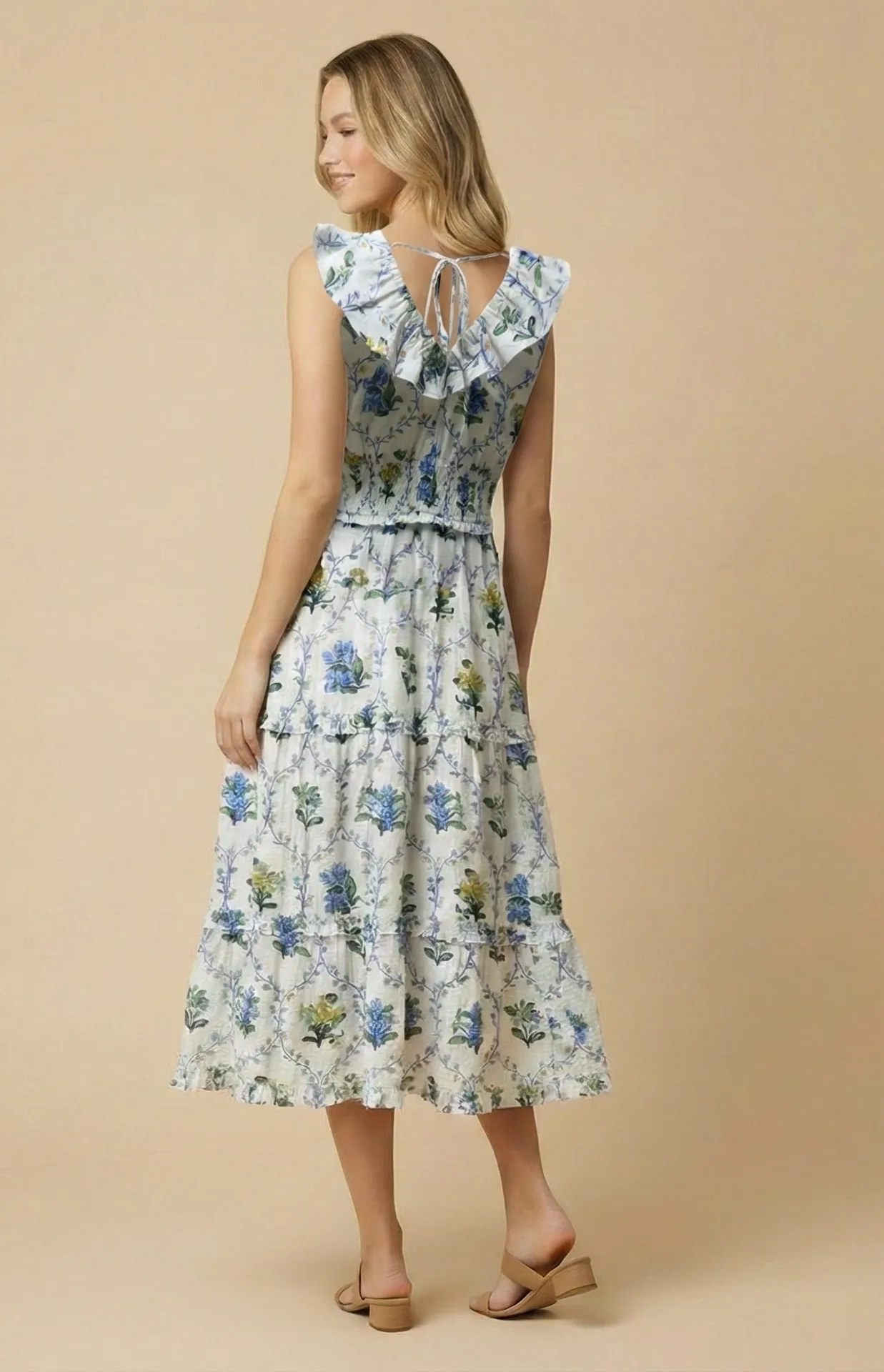 Womens Block Print Ruffled V Neck Dress sold by Hayden product image thumbnail 3