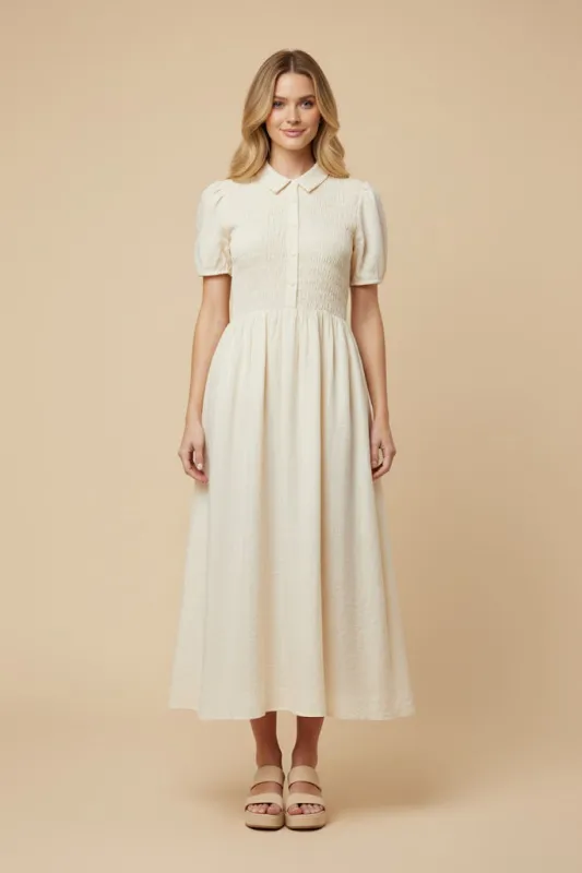 Womens Smocked Bodice Button Up Collar Dress made by Hayden