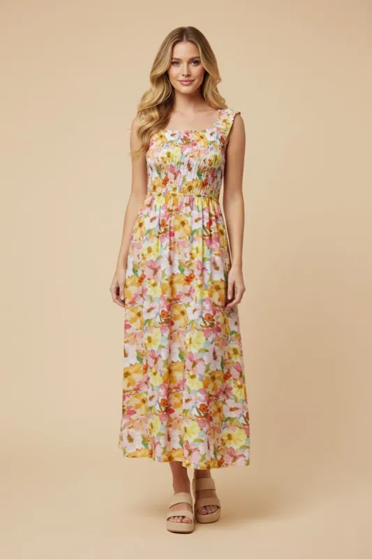 Womens Textured Vivid Floral Smocked Tank Dress made by Hayden