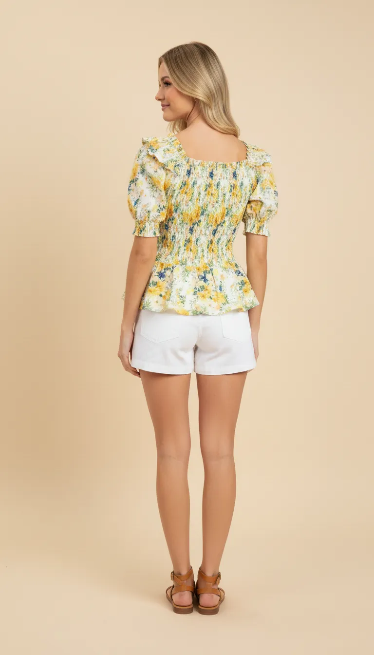 Womens Floral Puff Sleeve Square Neck Peplum Top sold by Hayden product image thumbnail 3