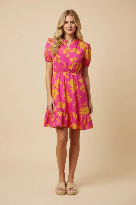 Womens Floral Silhouette Open Ruffle Neck Dress sold by Hayden