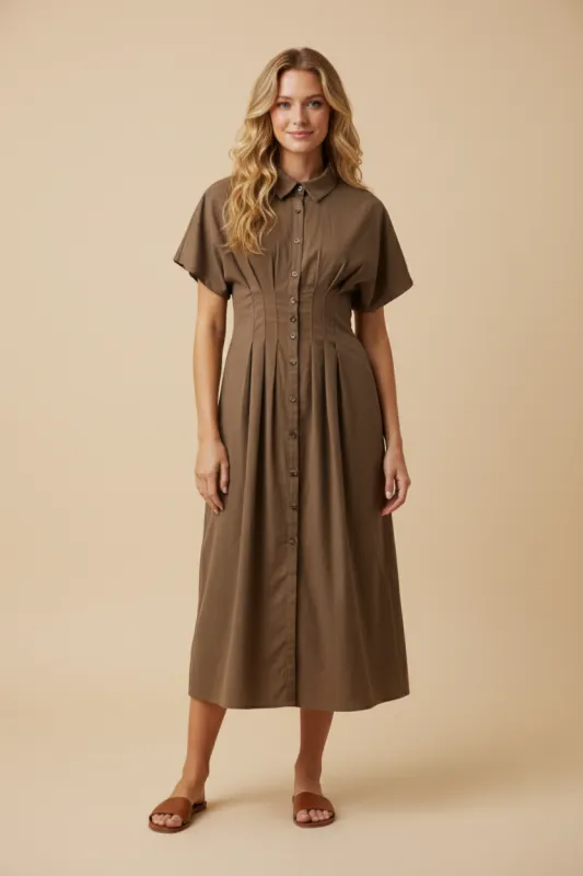 Womens Pintucked Waist Button Up Corduroy Dress sold by Hayden