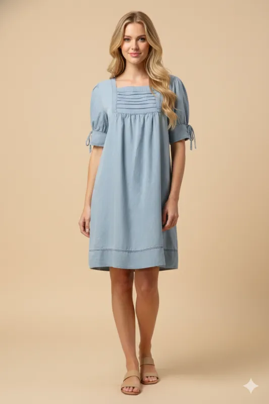 Womens Pintuck Detail Square Neck Tencel Dress sold by Hayden