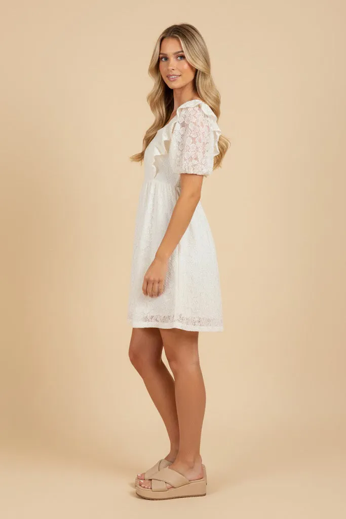 Womens Floral Lace Fabric Ruffled Square Neck Dress sold by Hayden product image thumbnail 2