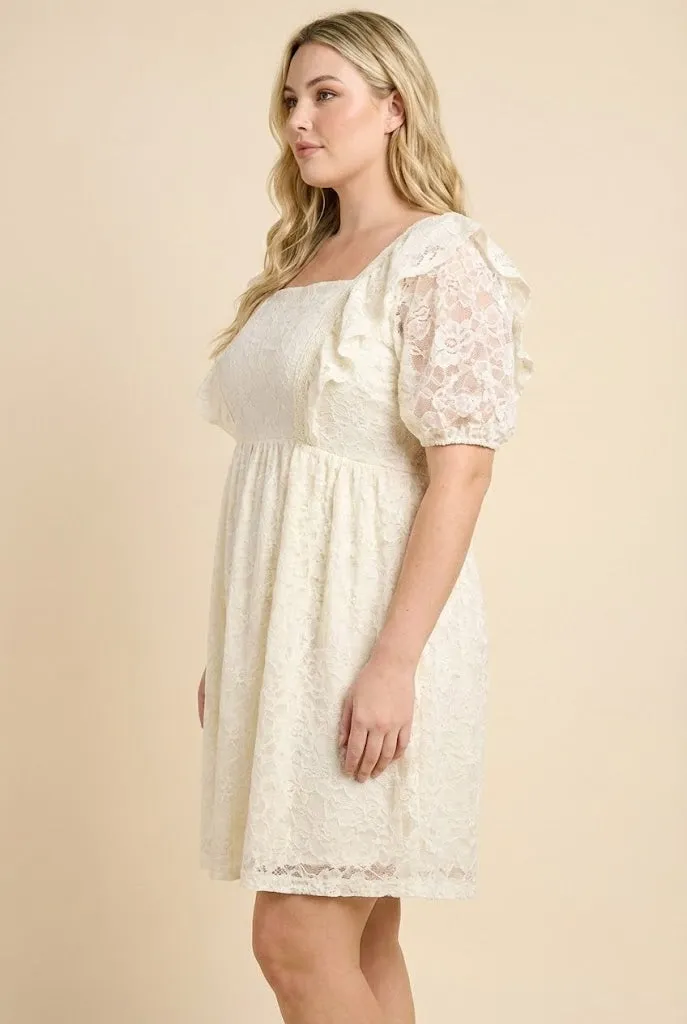 Womens Floral Lace Fabric Ruffled Square Neck Dress sold by Hayden product image thumbnail 5