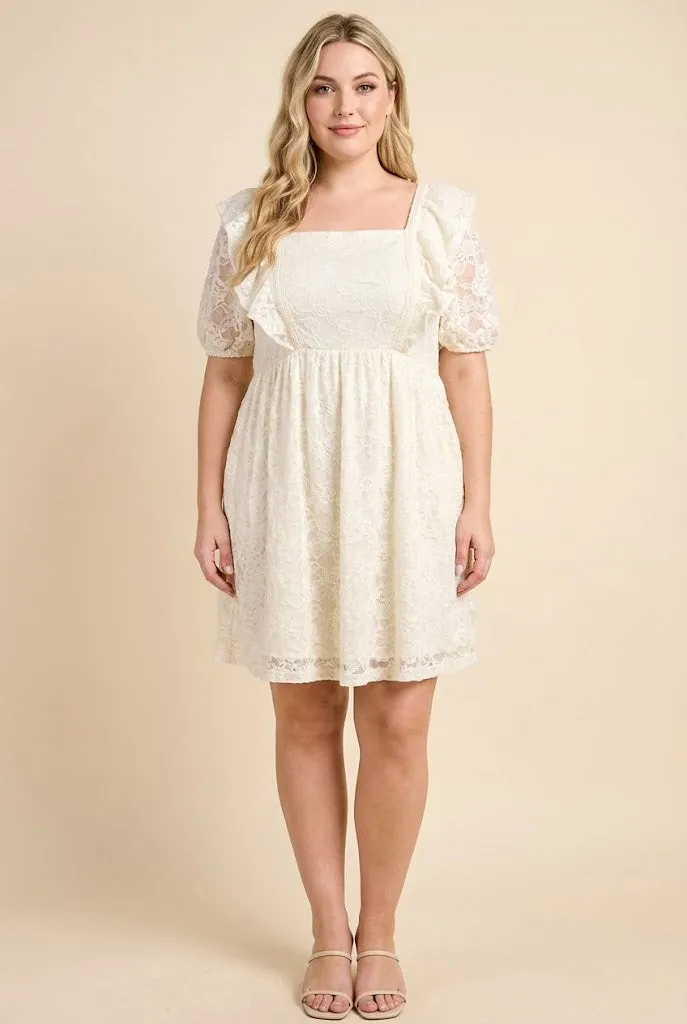 Womens Floral Lace Fabric Ruffled Square Neck Dress sold by Hayden product image thumbnail 4