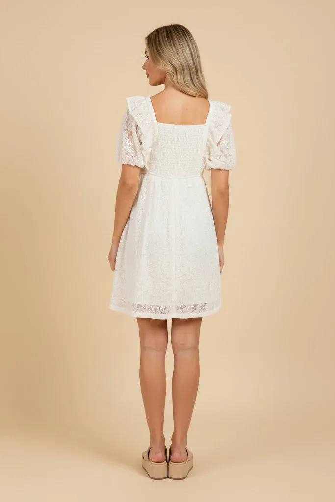 Womens Floral Lace Fabric Ruffled Square Neck Dress sold by Hayden product image thumbnail 3