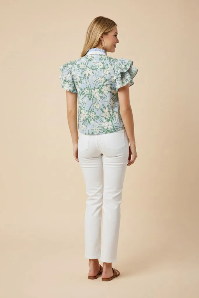 Womens Contrast Banded Ruffled Collar Floral Top sold by Hayden product image thumbnail 3