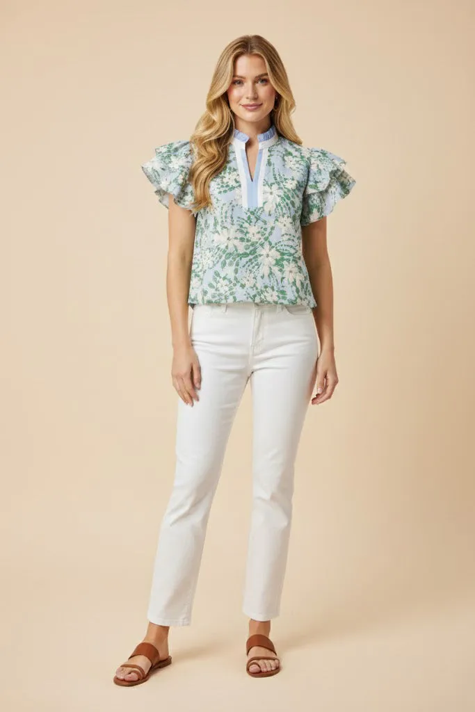 Womens Contrast Banded Ruffled Collar Floral Top sold by Hayden product image thumbnail 4