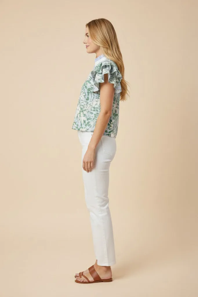 Womens Contrast Banded Ruffled Collar Floral Top sold by Hayden product image thumbnail 2
