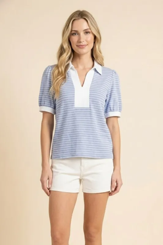 Womens Color Block Open Collar Striped Knit Top made by Hayden