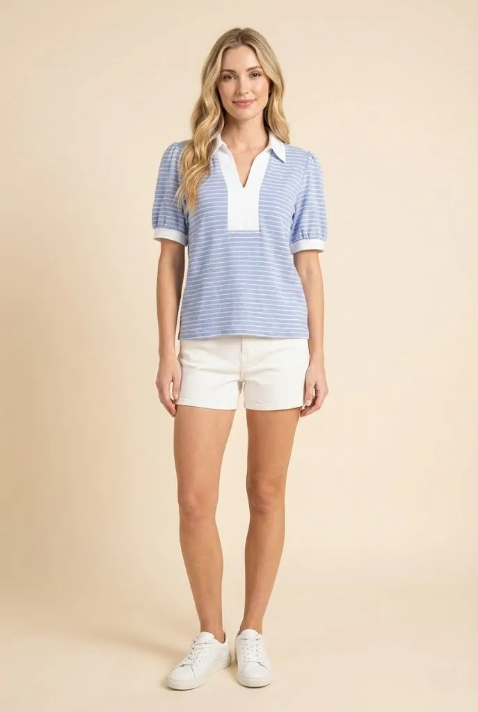 Womens Color Block Open Collar Striped Knit Top sold by Hayden product image thumbnail 4