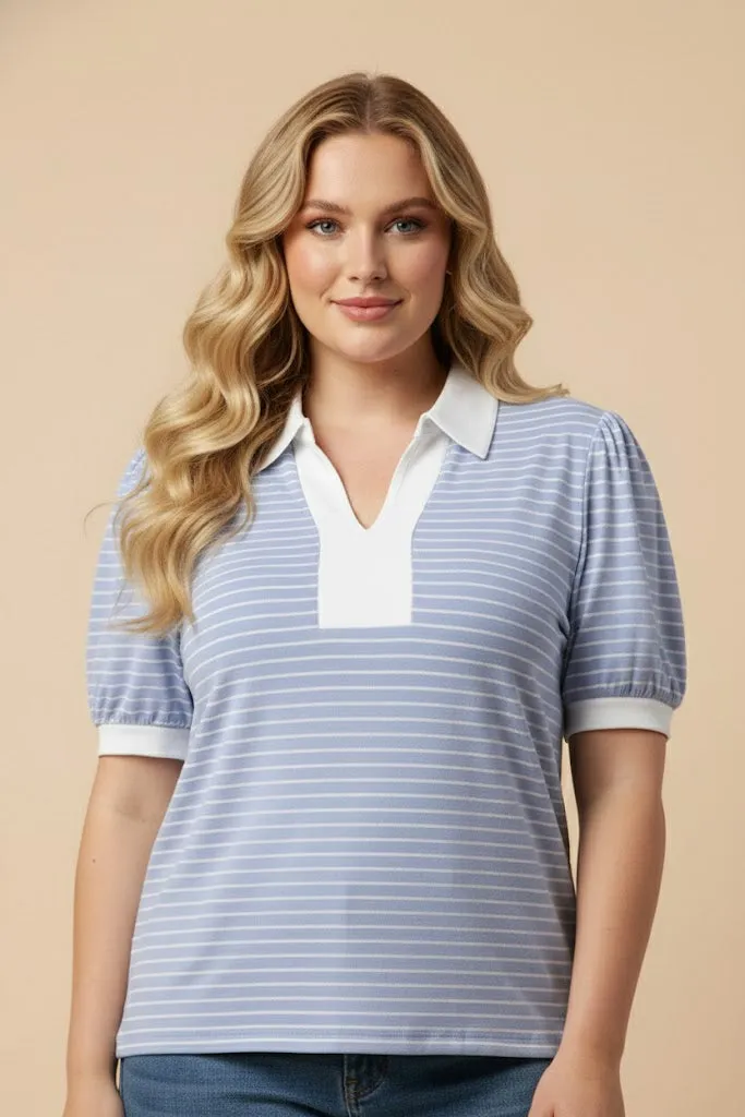 Womens Color Block Open Collar Striped Knit Top sold by Hayden product image thumbnail 5