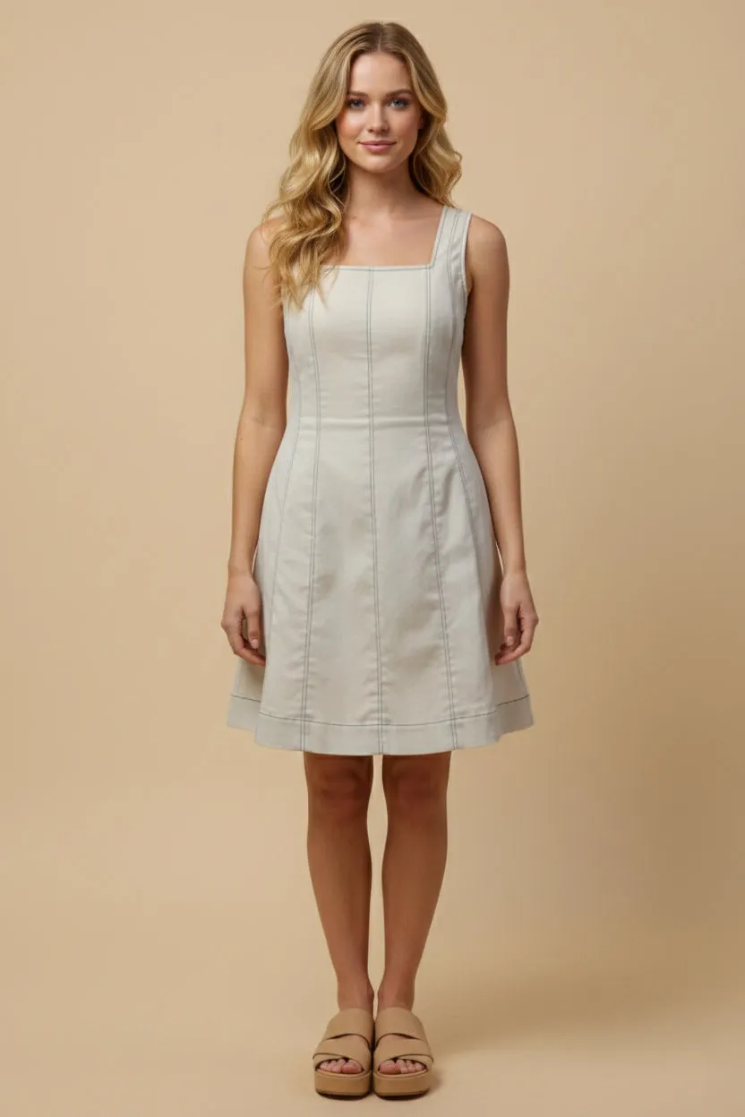 Women Contrast Stitch Detail Square Neck Tank Dress sold by Hayden