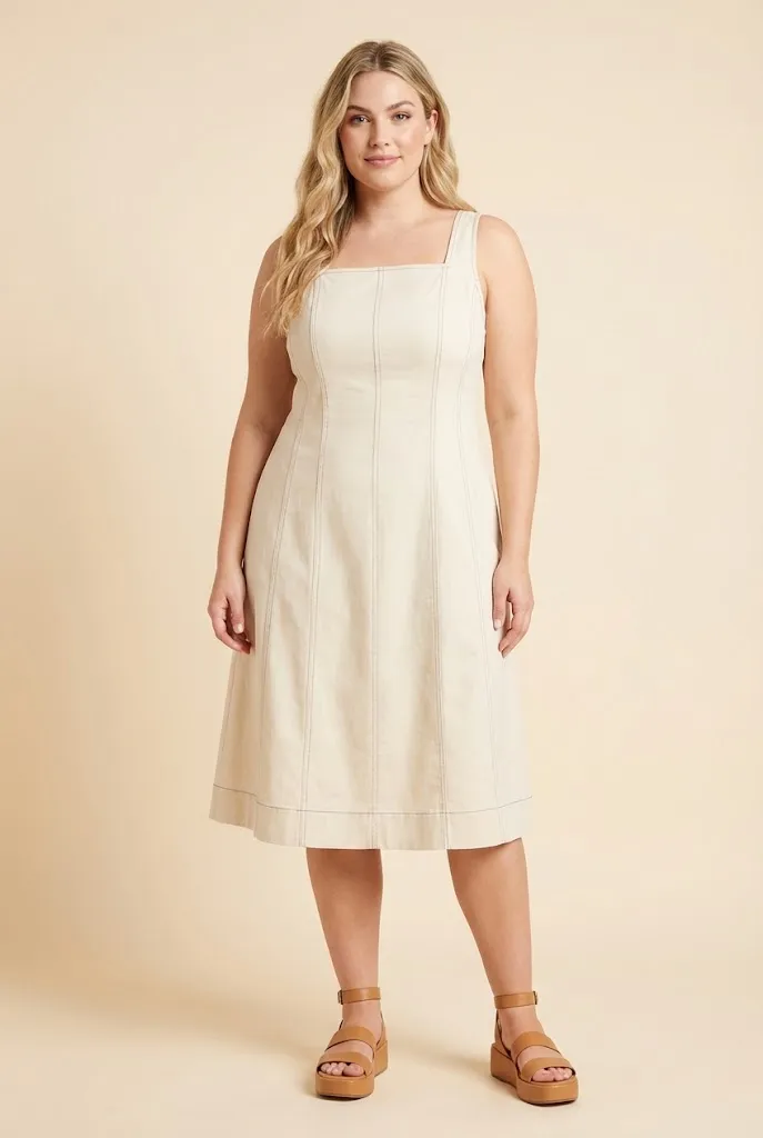 Women Contrast Stitch Detail Square Neck Tank Dress sold by Hayden product image thumbnail 4