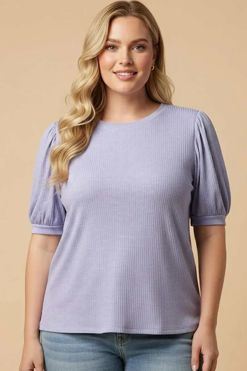 Womens Washed Look Ribbed Knit Puff Sleeve T Shirt sold by Hayden product image thumbnail 5