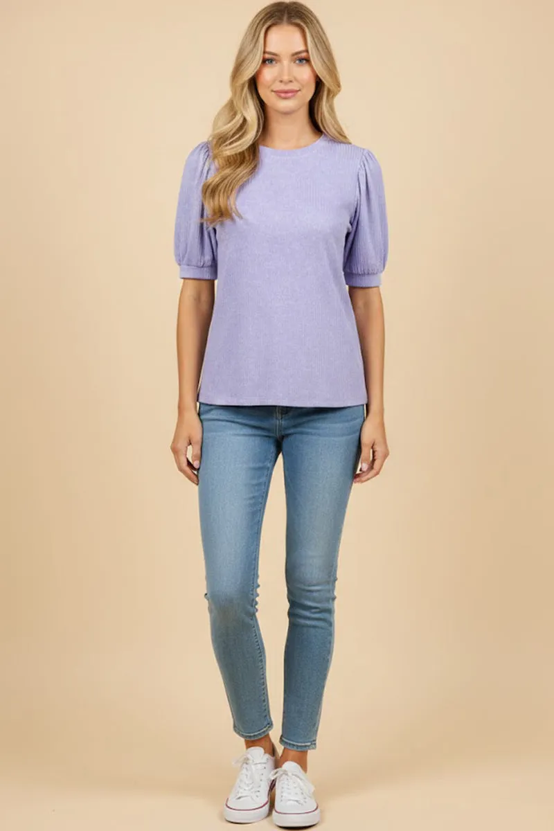 Womens Washed Look Ribbed Knit Puff Sleeve T Shirt sold by Hayden product image thumbnail 4