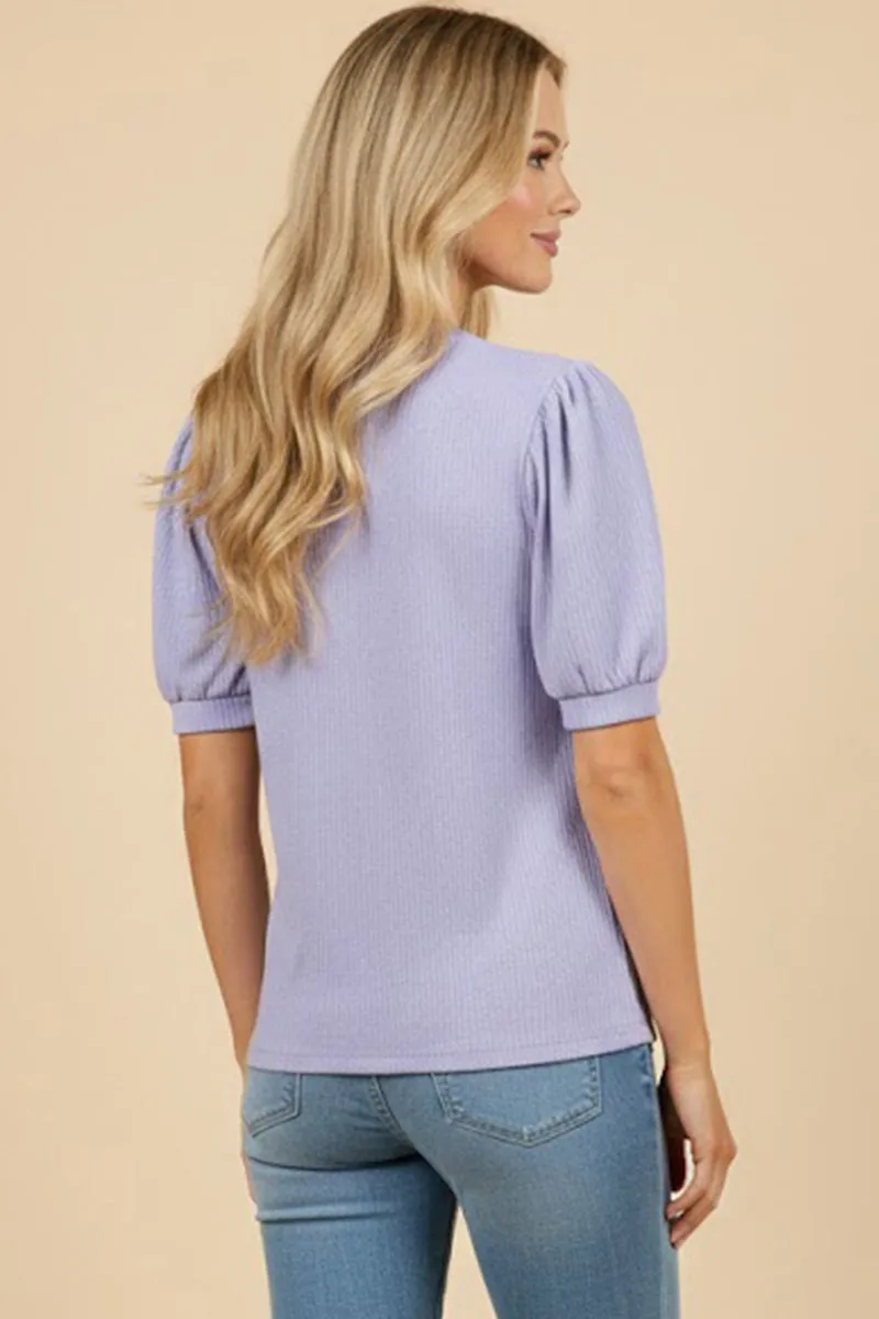 Womens Washed Look Ribbed Knit Puff Sleeve T Shirt sold by Hayden product image thumbnail 3
