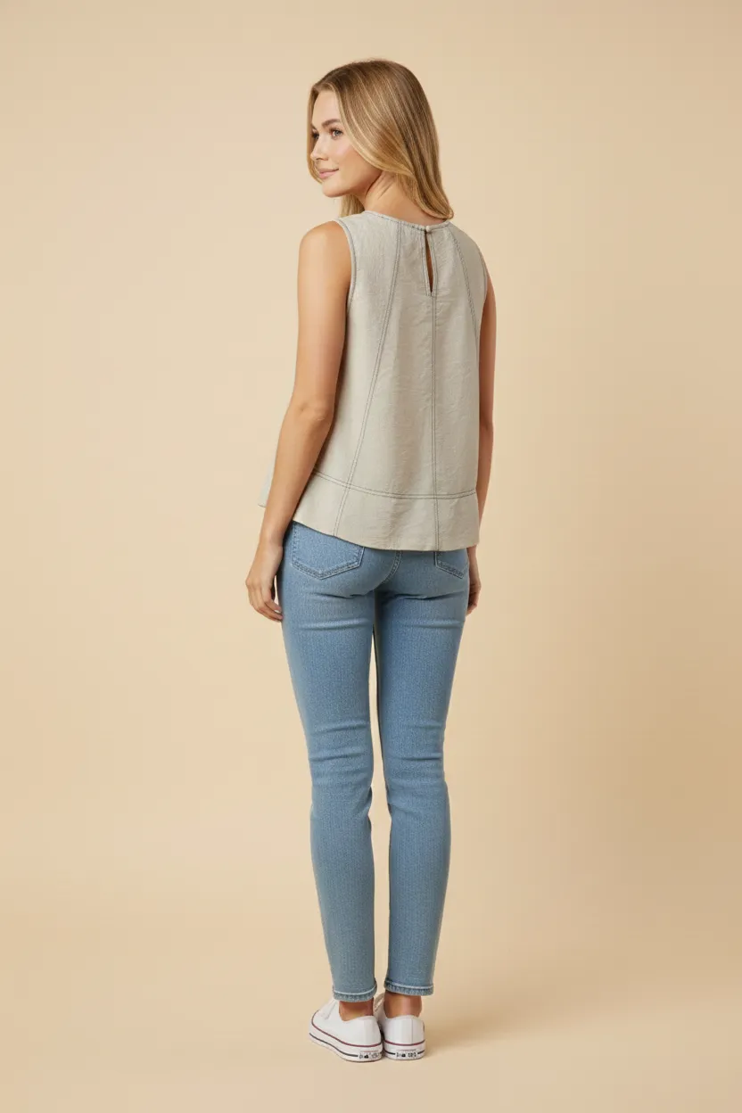 Womens Contrast Stitch Detailed Loose Tank Top sold by Hayden product image thumbnail 3