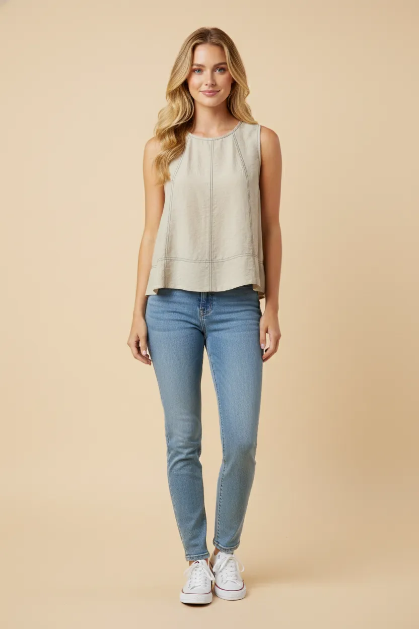 Womens Contrast Stitch Detailed Loose Tank Top sold by Hayden product image thumbnail 4