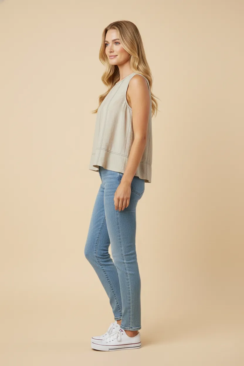 Womens Contrast Stitch Detailed Loose Tank Top sold by Hayden product image thumbnail 2