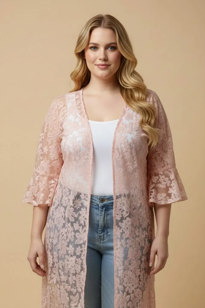 Womens Bell Sleeve Floral Lace Long Length Kimono sold by Hayden product image thumbnail 5