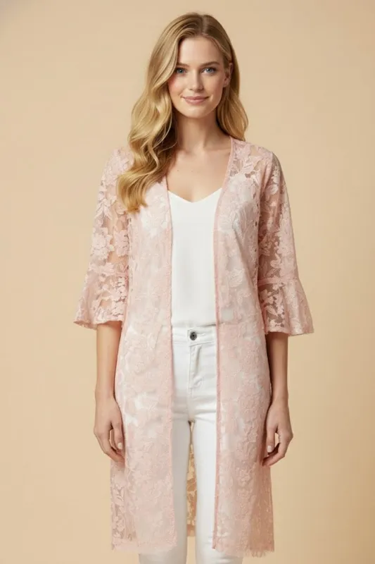 Womens Bell Sleeve Floral Lace Long Length Kimono sold by Hayden