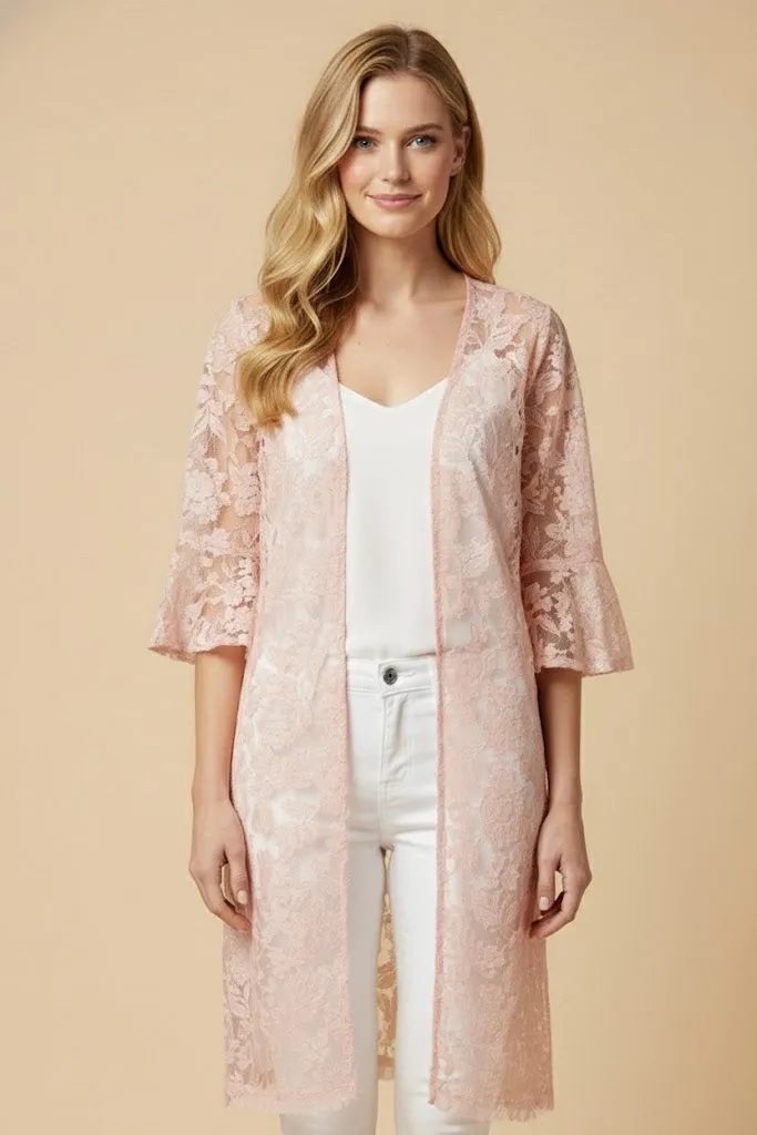 Womens Bell Sleeve Floral Lace Long Length Kimono sold by Hayden