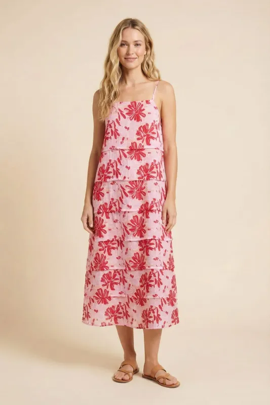 Womens Pleat Tiered Sleeveless Maxi Dress made by Hayden