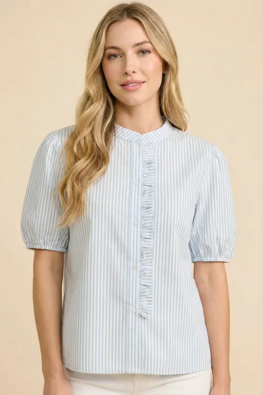Womens Striped Ruffle Placket Blouse sold by Hayden