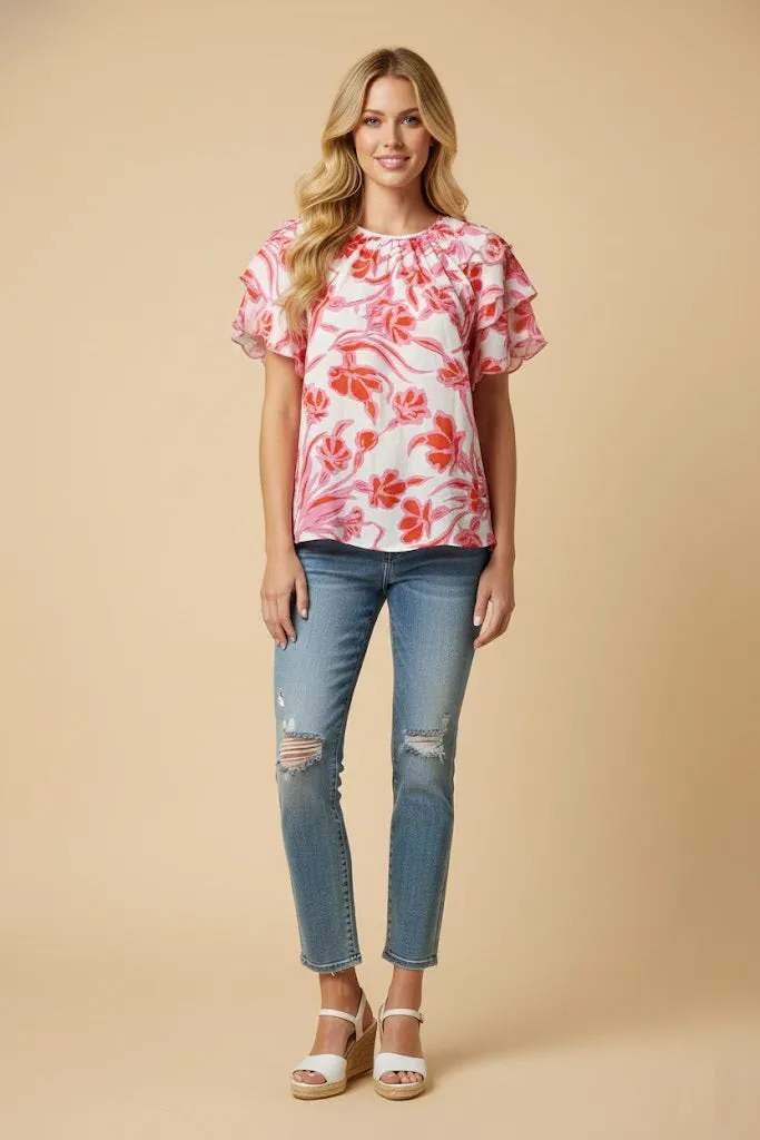 Womens Scallop Sleeve Tropical Floral Top sold by Hayden product image thumbnail 4