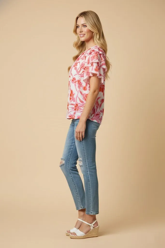 Womens Scallop Sleeve Tropical Floral Top sold by Hayden product image thumbnail 2