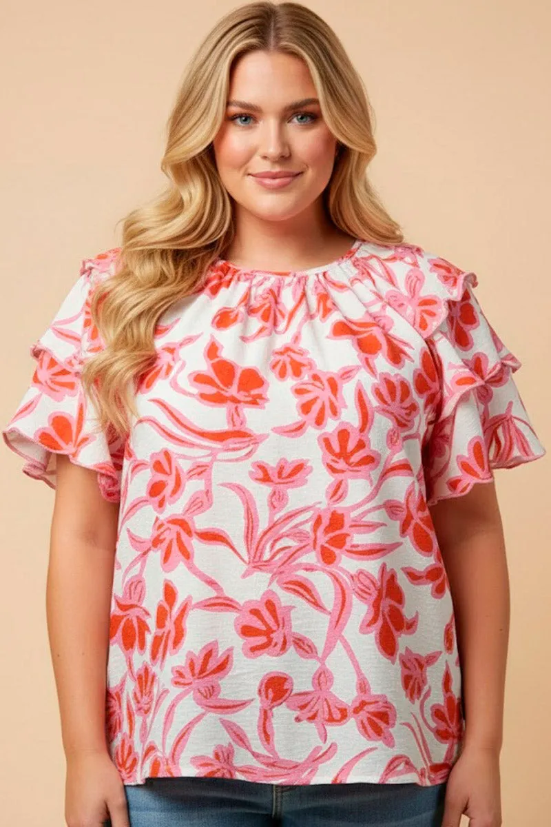 Womens Scallop Sleeve Tropical Floral Top sold by Hayden product image thumbnail 5