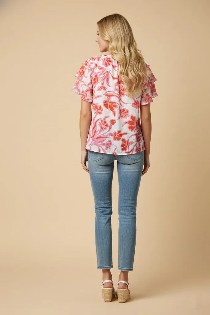 Womens Scallop Sleeve Tropical Floral Top sold by Hayden product image thumbnail 3