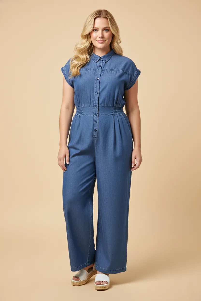 Womens Sleeveless Button Collared Tencel Jumpsuit sold by Hayden product image thumbnail 5