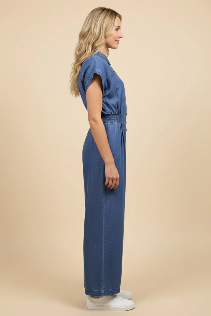 Womens Sleeveless Button Collared Tencel Jumpsuit sold by Hayden product image thumbnail 2