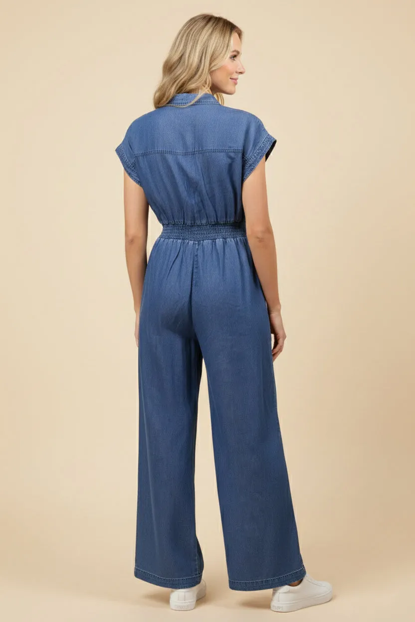 Womens Sleeveless Button Collared Tencel Jumpsuit sold by Hayden product image thumbnail 3