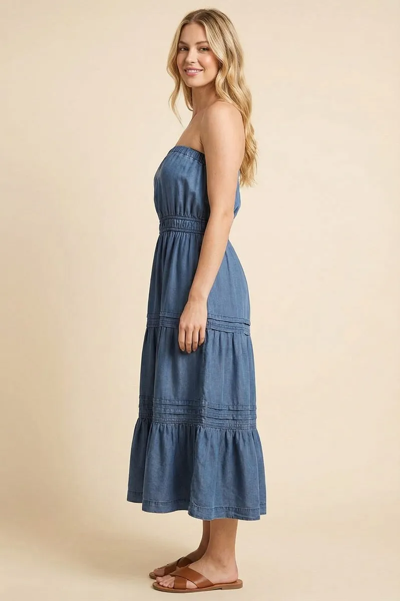 Womens Pleated Chambray Tube Top Dress sold by Hayden product image thumbnail 2