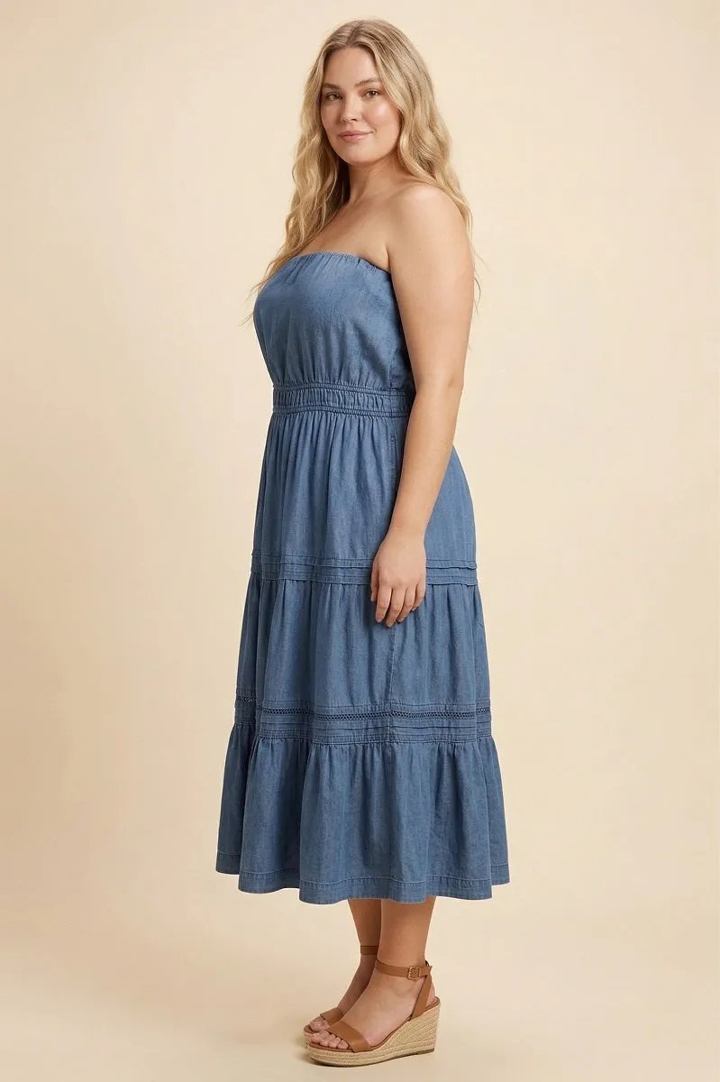 Womens Pleated Chambray Tube Top Dress sold by Hayden product image thumbnail 5