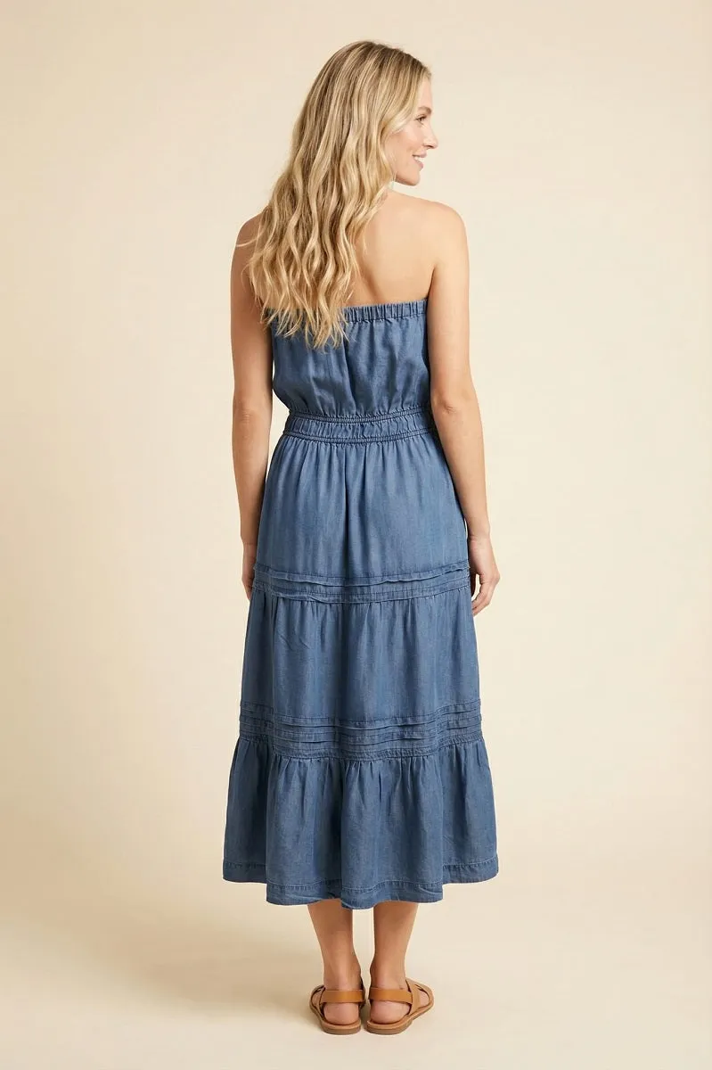 Womens Pleated Chambray Tube Top Dress sold by Hayden product image thumbnail 3