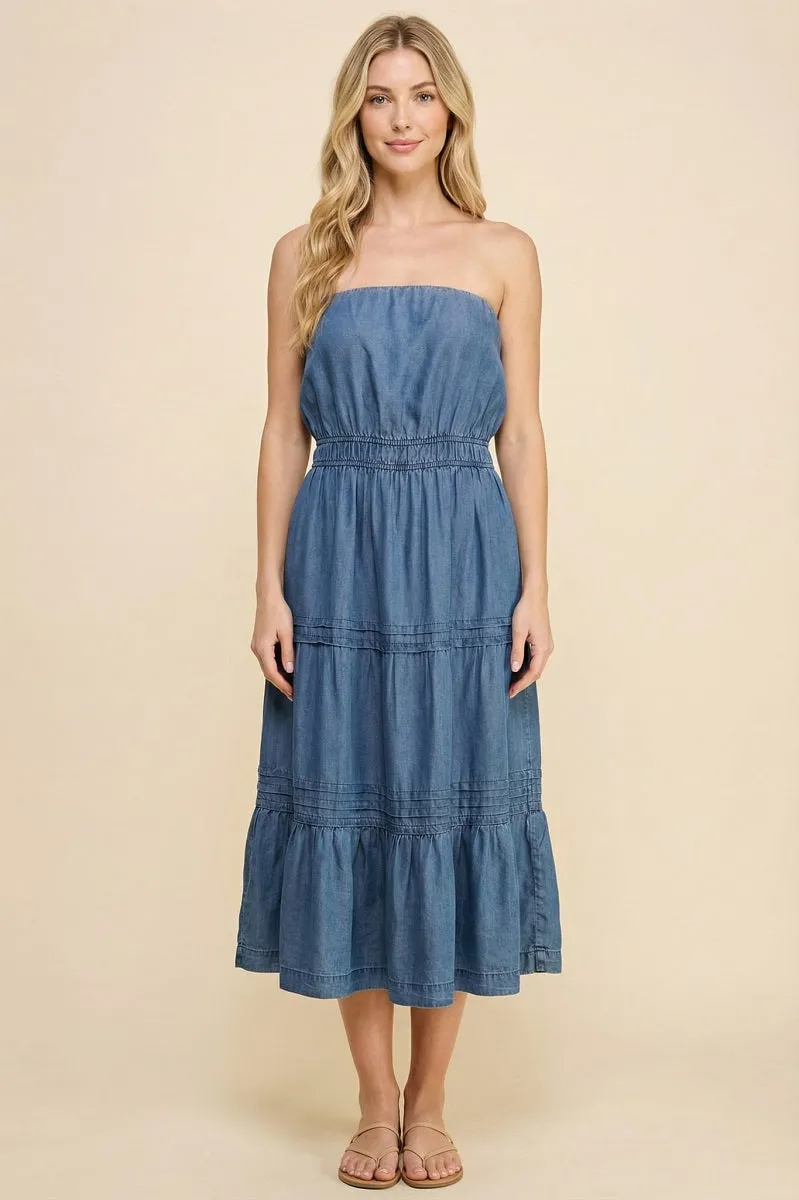 Womens Pleated Chambray Tube Top Dress sold by Hayden