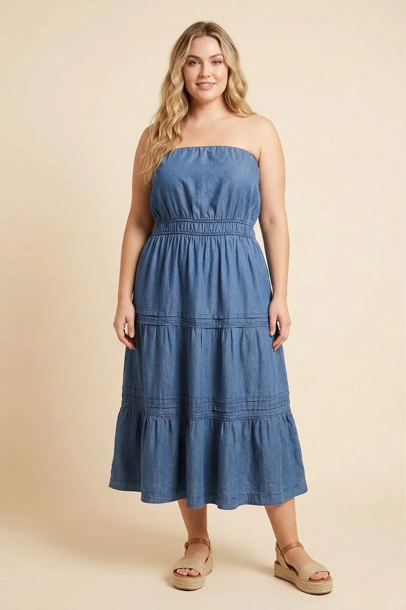 Womens Pleated Chambray Tube Top Dress sold by Hayden product image thumbnail 4