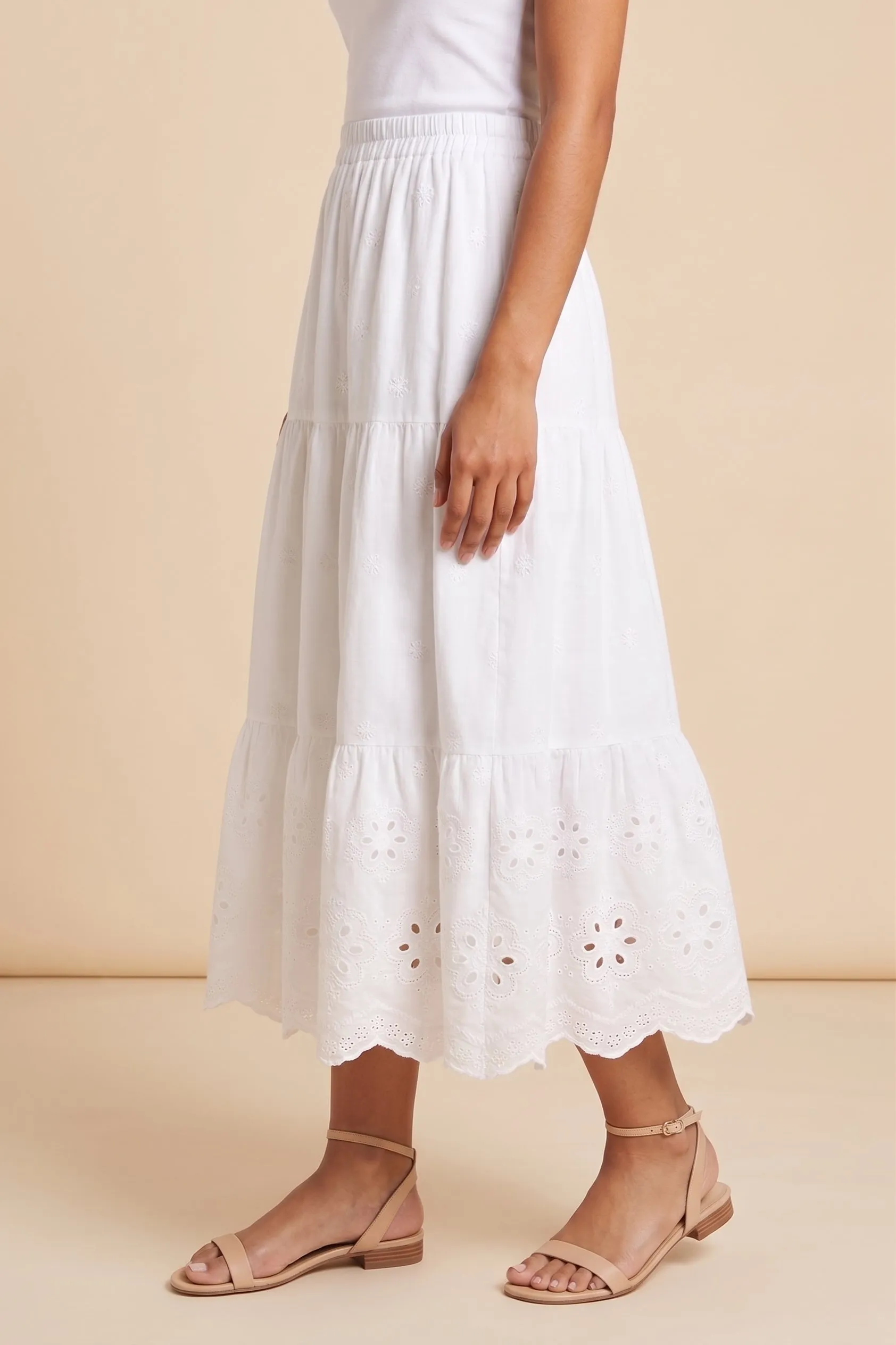 Women Scalloped Eyelet Hemmed Tiered Skirt sold by Hayden product image thumbnail 2